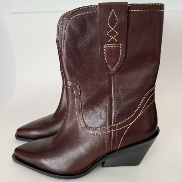 NEW Free People Pitchfork Point Western Leather Boots Cowgirl Bootie